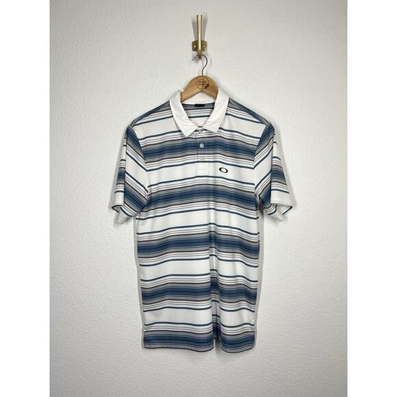 Oakley Short Sleeve Polo Shirt Mens Medium Striped - Picture 1 of 3
